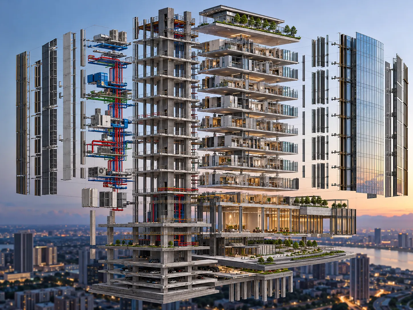 Federated Revit building information model showing coordinated architectural structural and MEP systems