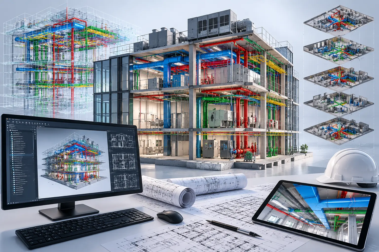 Coordinated Revit BIM model illustrating mechanical electrical and structural service interfaces