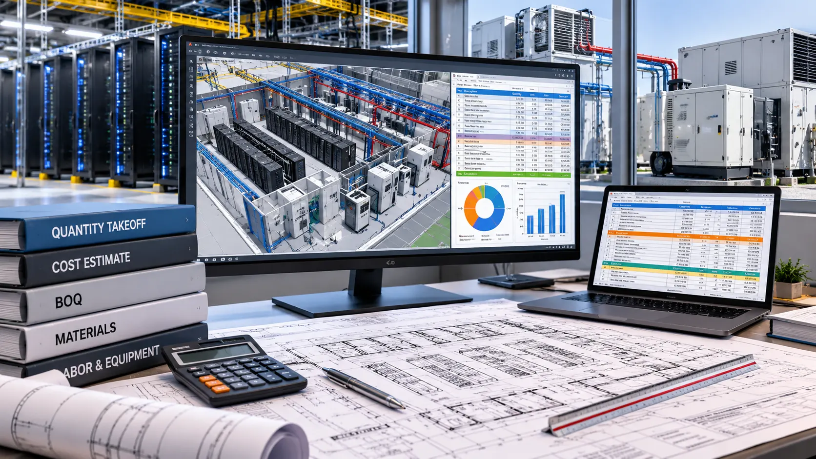 Data center estimating workflow for electrical, mechanical and cooling construction packages
