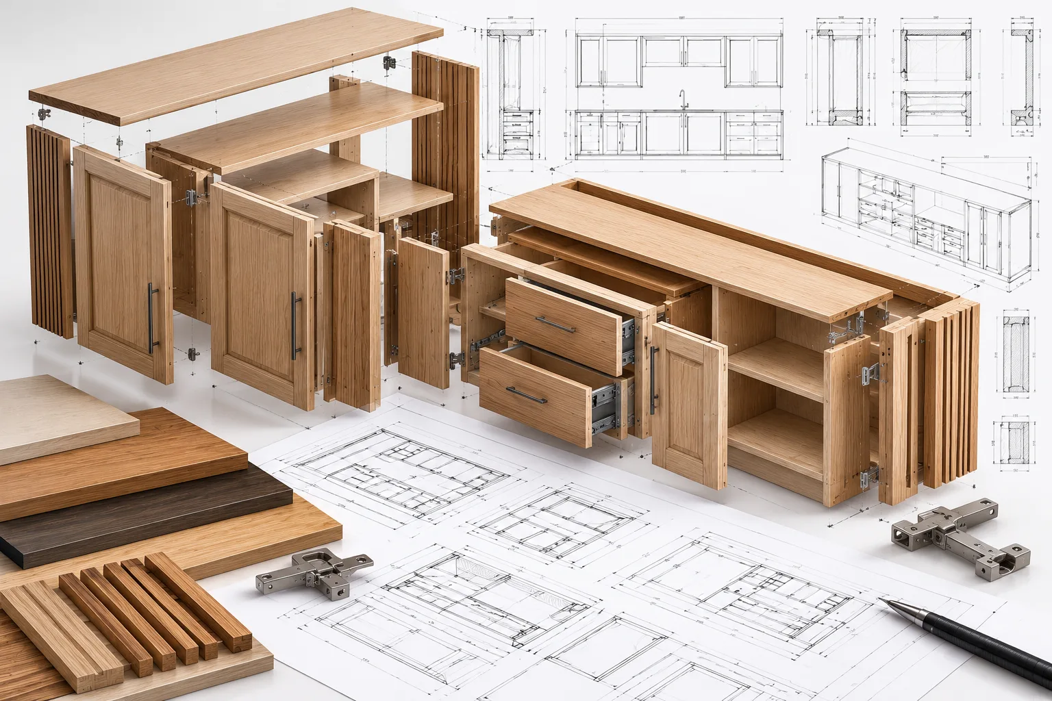 Detailed joinery shop drawing and interior millwork drafting for cabinetry and fit-out fabrication
