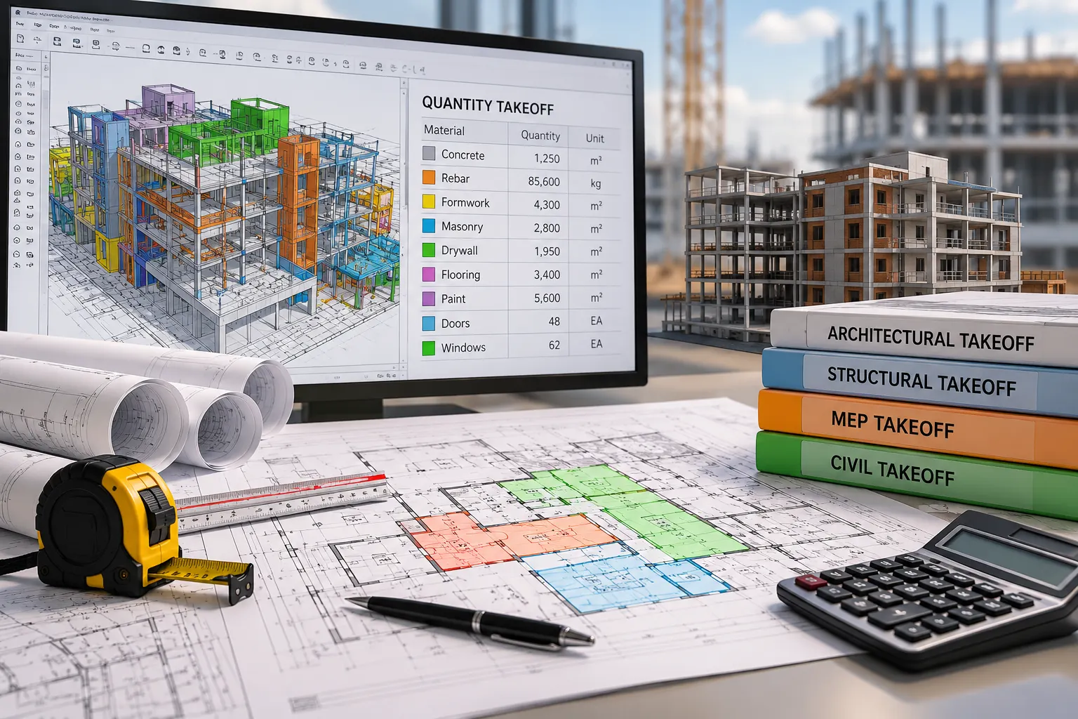 Technical construction drawings and material quantity measurement for Arizona takeoff preparation