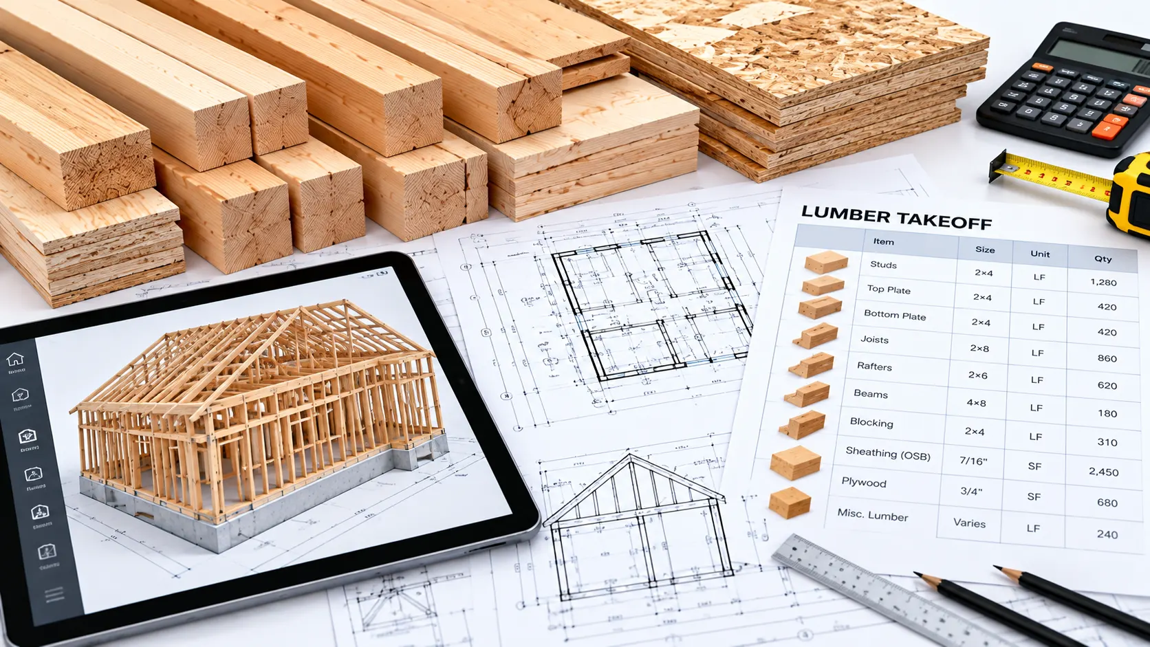 Lumber estimating drawings framing quantities and cost planning