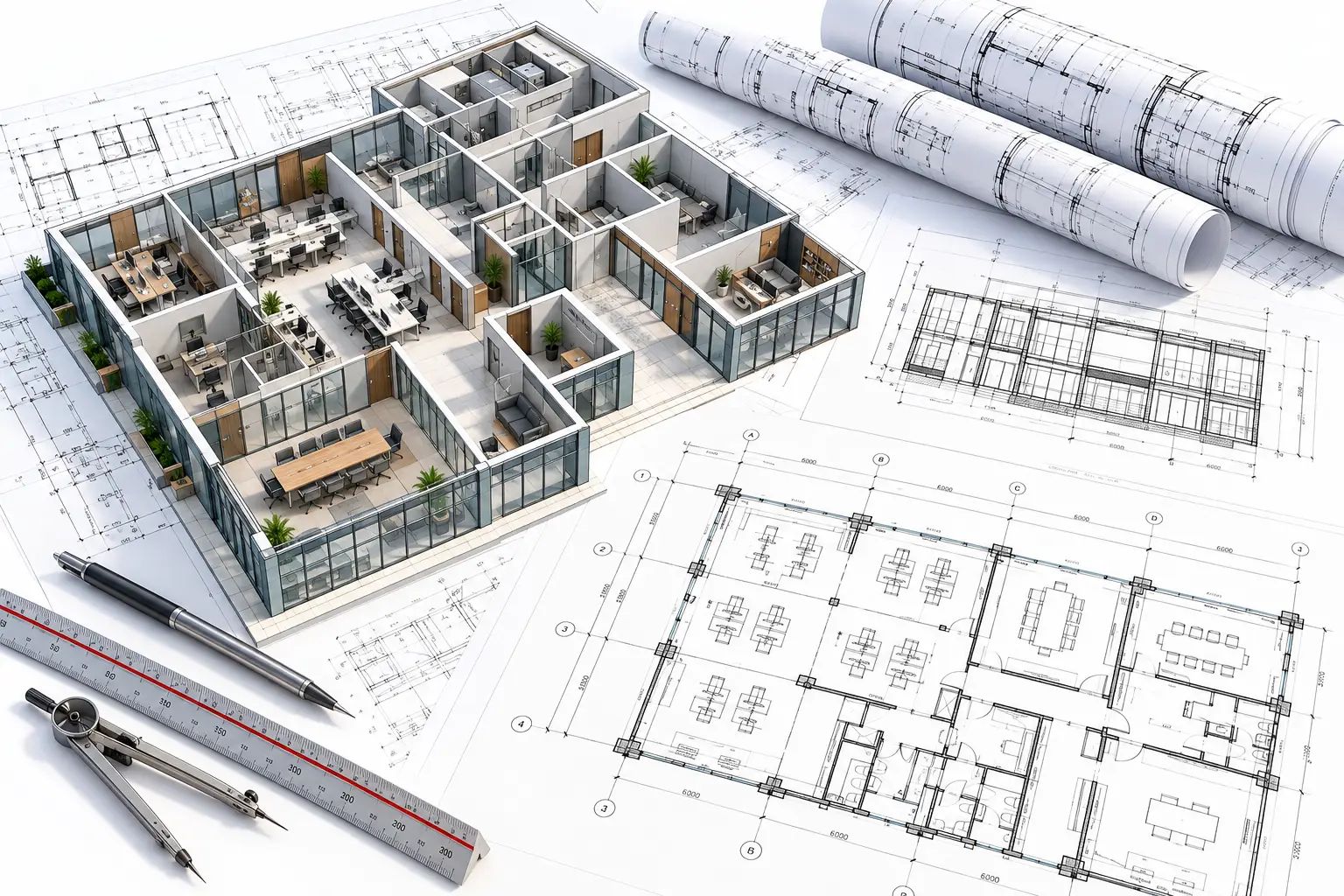 CAD drafting workflow reviewing architectural structural and MEP drawings for a Birmingham construction project
