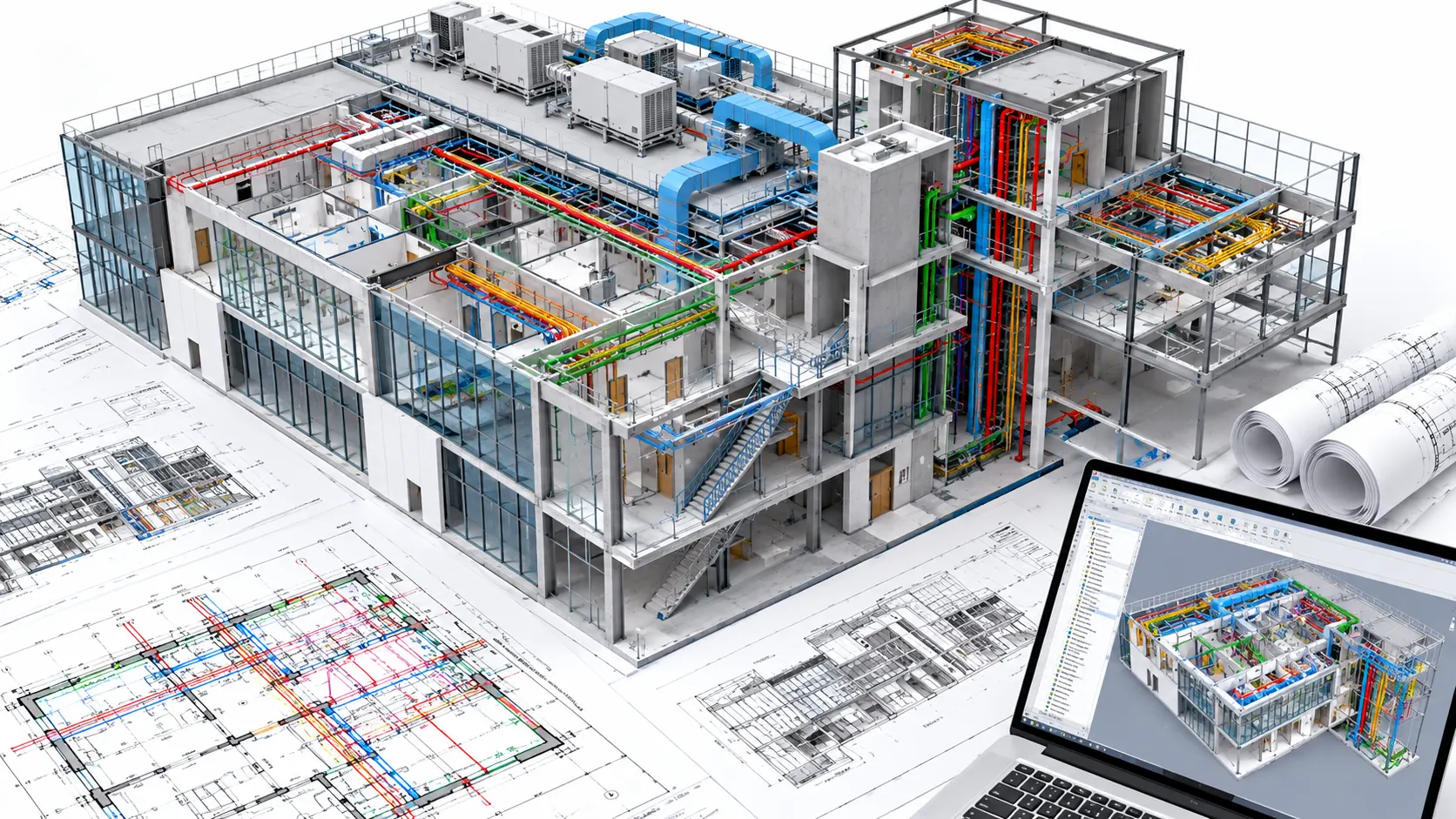BIM modeling and coordination for architectural structural and MEP systems on a Leeds project