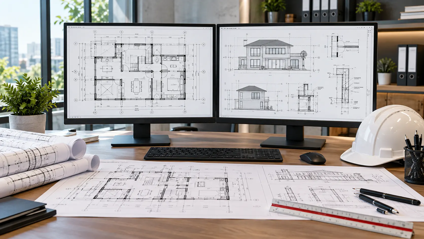 Technical 2D CAD drafting drawings used to review architectural structural and building services information