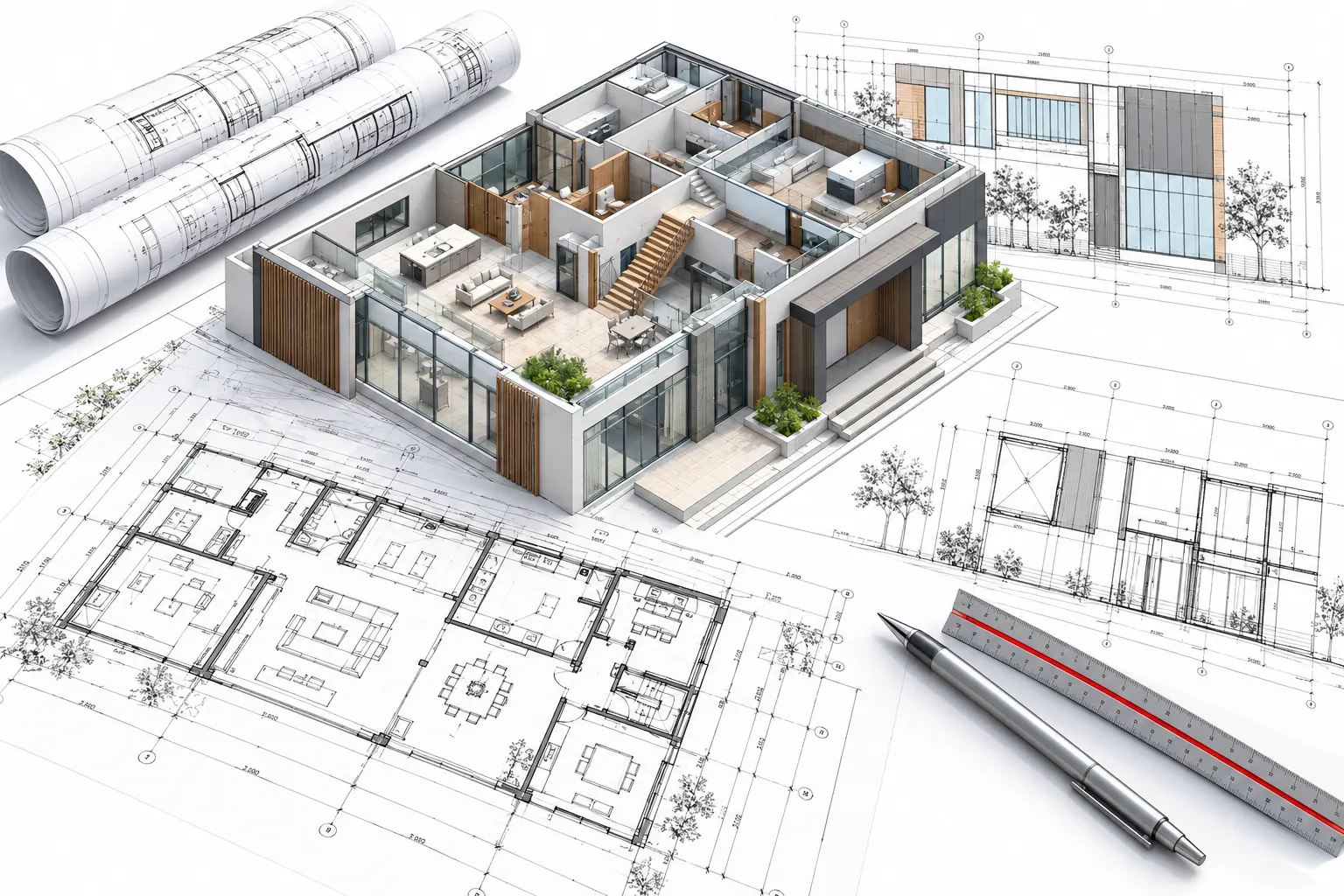 CAD drafting workflow reviewing architectural structural and MEP drawing mark-ups for a Birmingham project