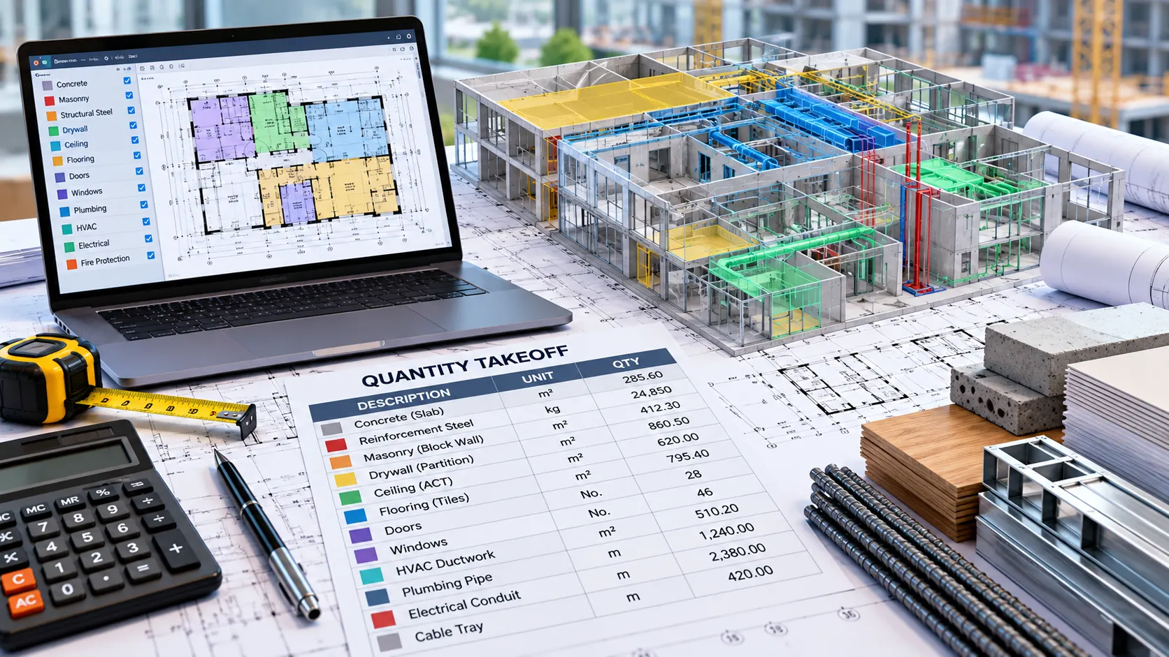 Technical construction drawings and quantity measurement schedules for Bristol takeoff services