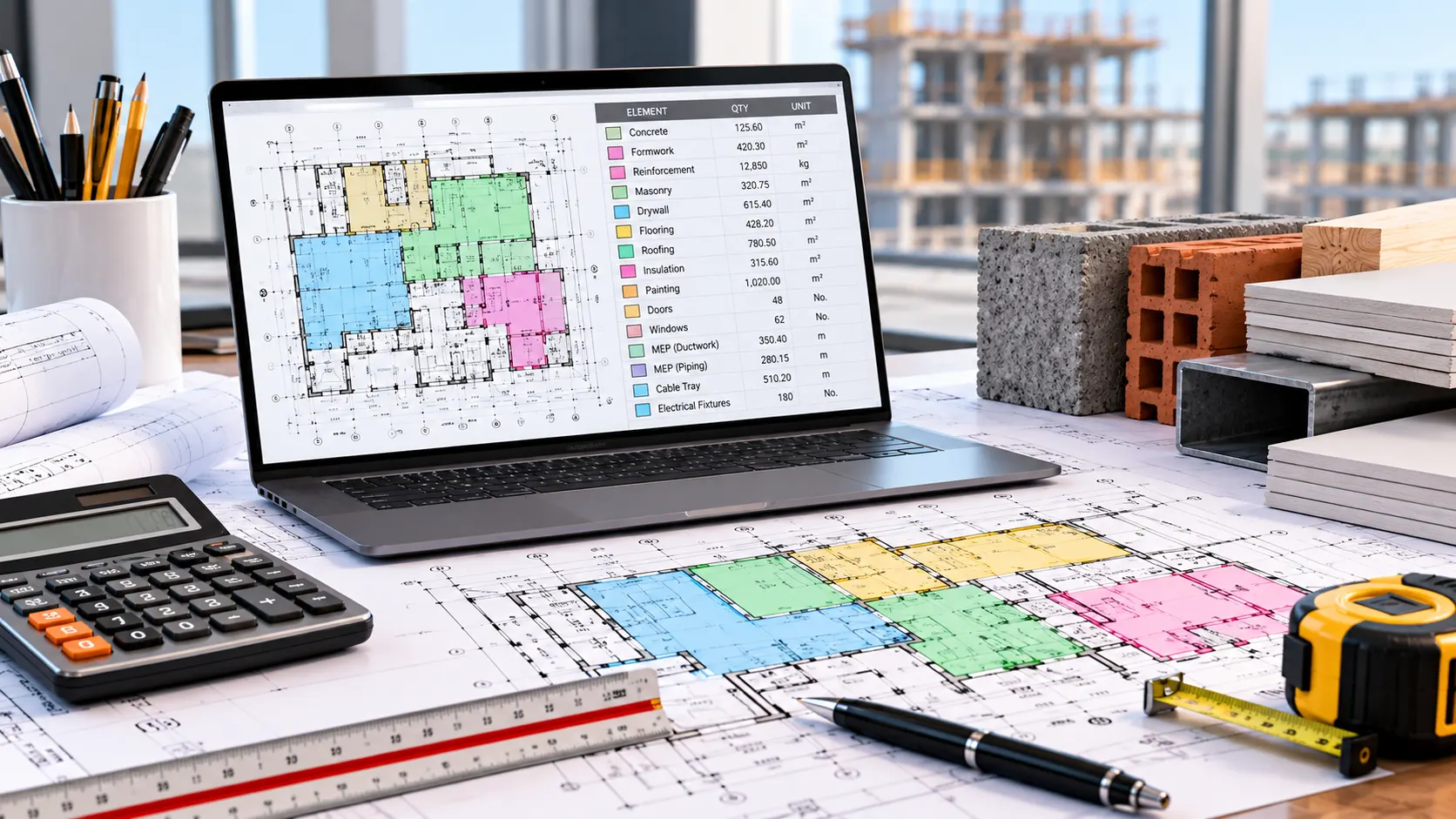 Reviewing construction drawings and material quantity measurements for Bristol projects